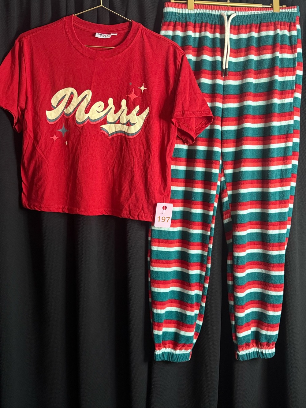 Merry Holiday striped PJ set - Red & Teal -